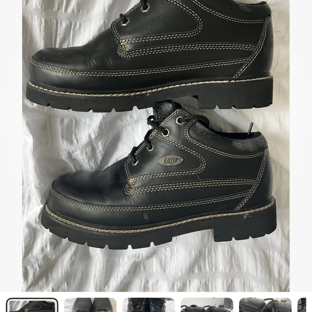 Lugz Steel toe Men's 8 Black low cut work Leather Shoes